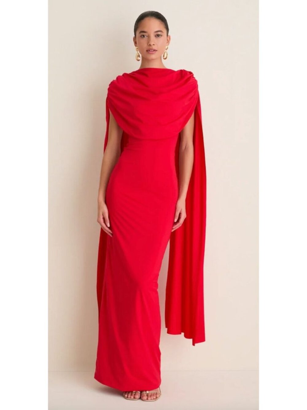 Tuckernuck $570 NWT Maygel Coronel Red Batista Maxi Dress S M L Rose Cape Shawl
